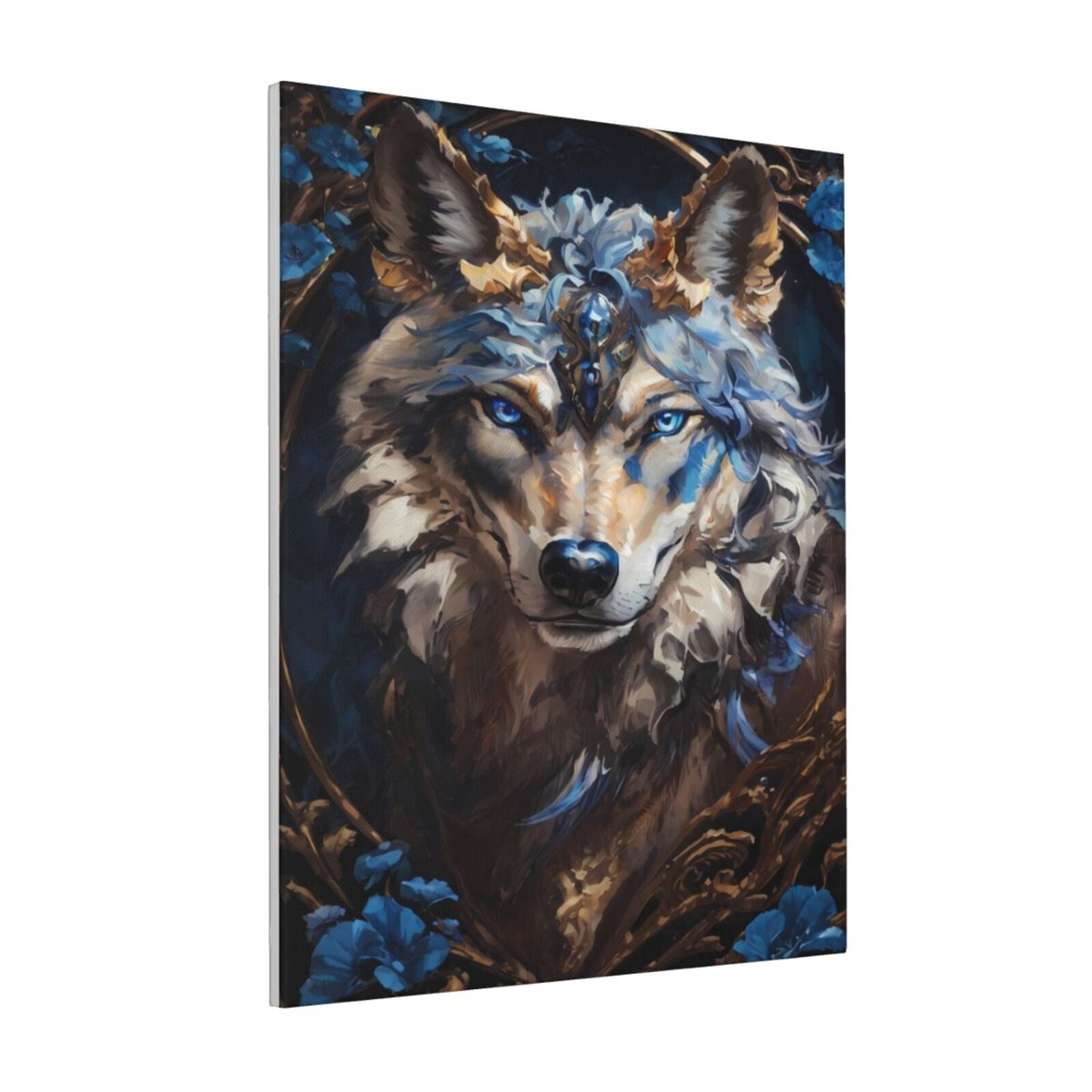 Zeuib Vintage Blue Floral Wolf Print Farmhouse Canvas Wall Art For ...