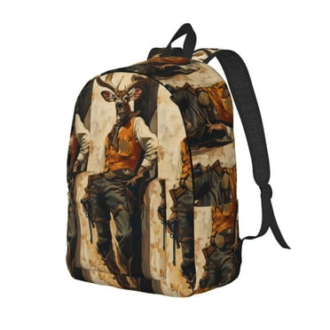 Zeuib Vintage Style Elk Stylish Canvas Laptop Backpack - Adjustable Straps, Large Capacity, Water-Resistant, Multiple Pockets, Unisex for School, Work, Travel, Outdoor Activities-Small