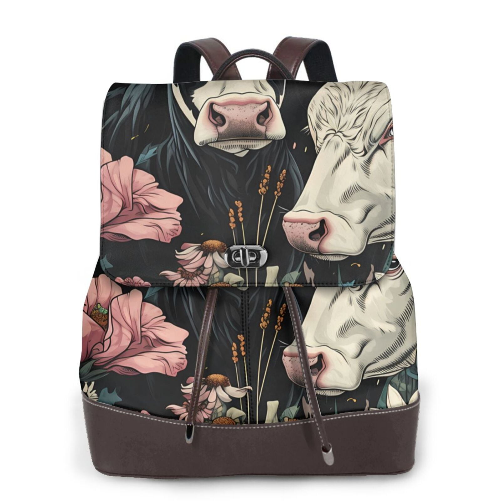 Women Green Print Paitings Calf Leather Backpack Bag main image 0