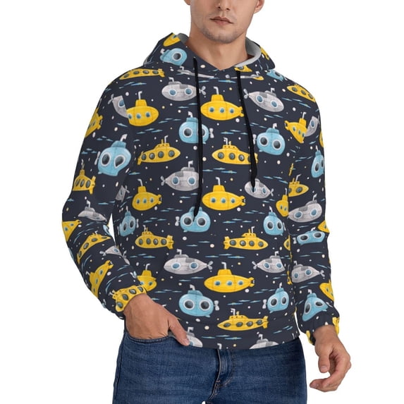 Zufioo Watercolor Bathyscaphe Design Fleece Comfortable Hoodie for Mens,Sweatshirt for Men,Pullover Hooded Sweatshirt for Men -XX-Large