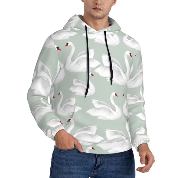 Zufioo White Birds Design Fleece Comfortable Hoodie for Mens,Sweatshirt for Men,Pullover Hooded Sweatshirt for Men -Large