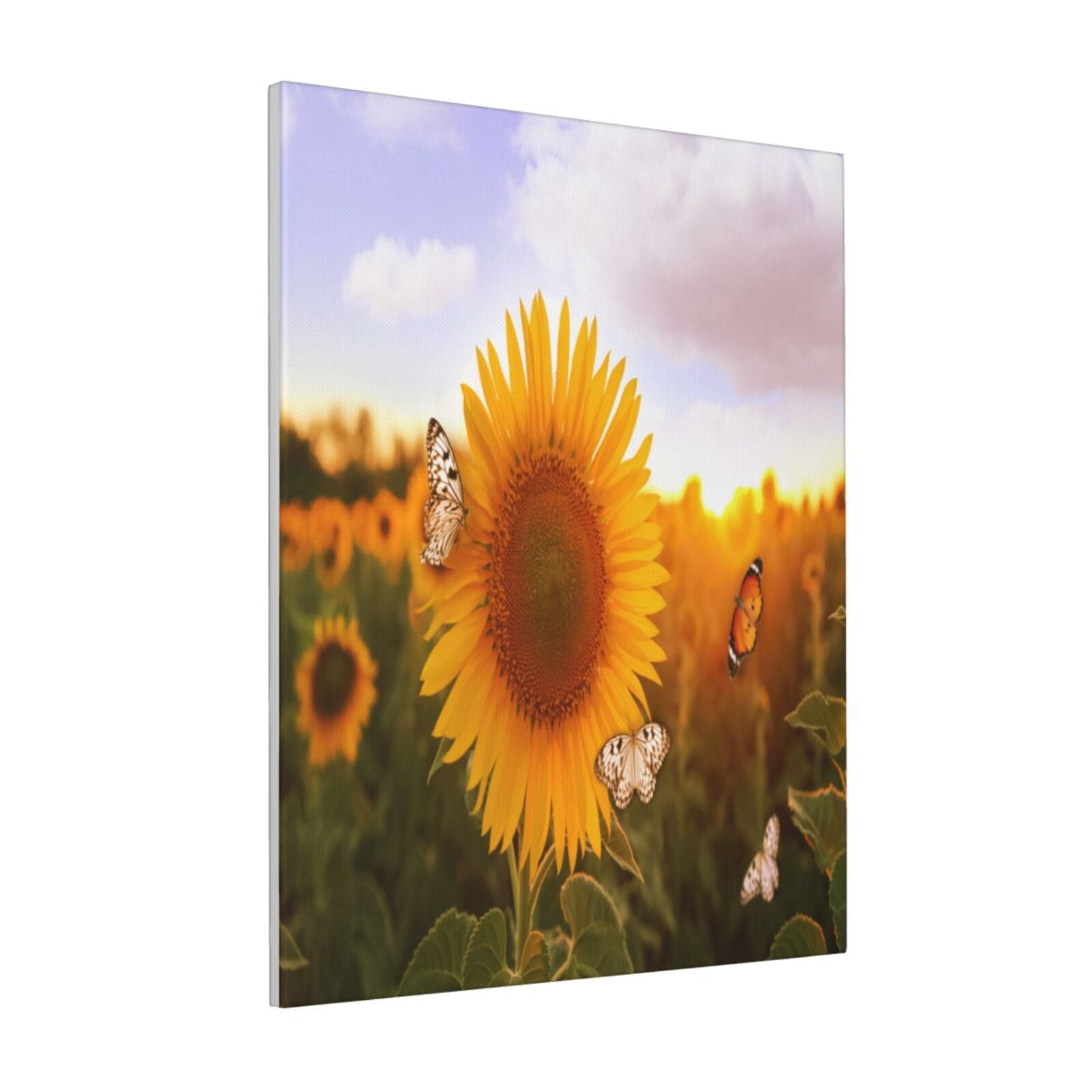 Zeuib butterflies flying near sunflower in field Print Farmhouse Canvas ...