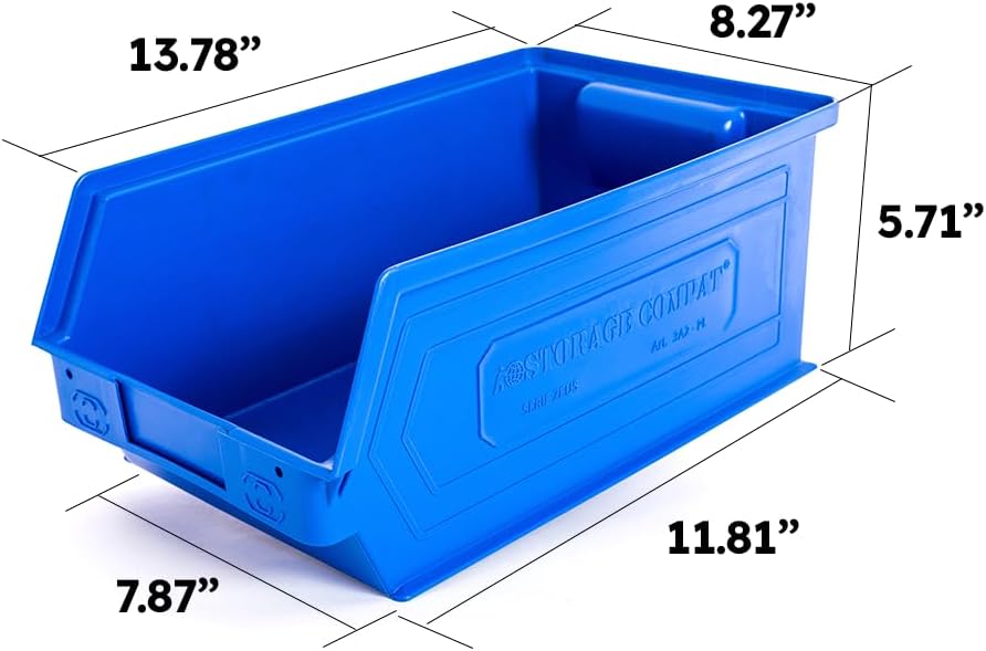 Zeus 3A2PLZ Blue Plastic Storage Bing, Hanging Stacking Containers (12Inch x 8Inch x 6Inch
