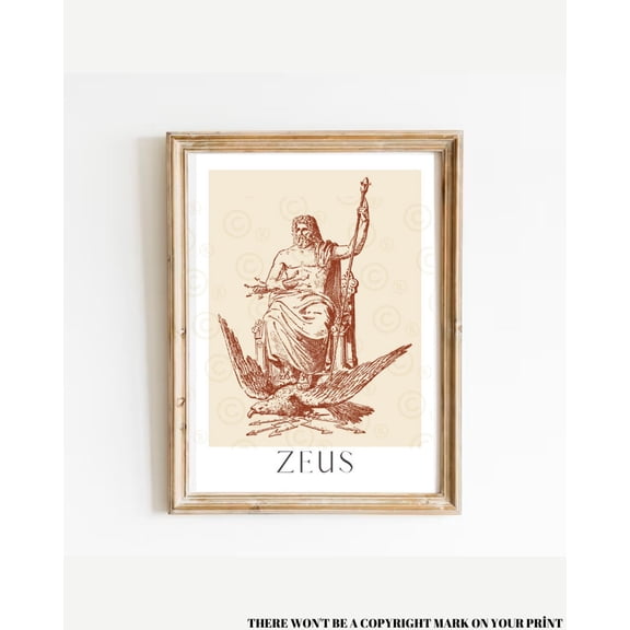 Zeus Art Print, Jupiter God, Greek Pantheon, King Of Gods, Roman Pantheon, God Of Thunder, Altar Decoration, Olympian Gods, Greek Mythology Wall Art, Modern Wall Decor, 16x24 UNFRAMED