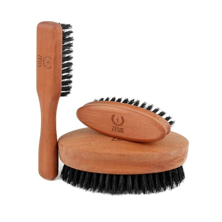 Zeus Beard Brush Kit for Men - 100% Natural Boar Bristle Brush Set for Softer and Fuller Beards and Mustaches