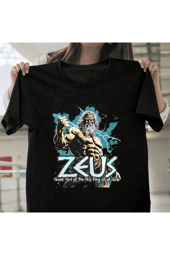 Zeus Greek God Ancient Mythology Thunder Legend Graphic Hero Art Unisex T-Shirt, for men & women, up to size 5XL.
