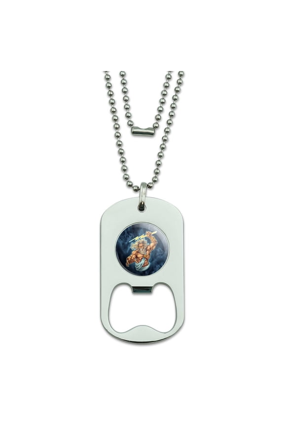 Zeus Greek God Mythology Lightning Military Dog Tag Bottle Opener Pendant