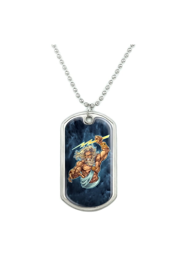 Zeus Greek God Mythology Lightning Military Dog Tag Pendant Necklace with Chain