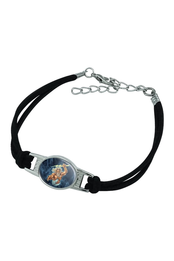 Zeus Greek God Mythology Lightning Novelty Suede Leather Metal Bracelet