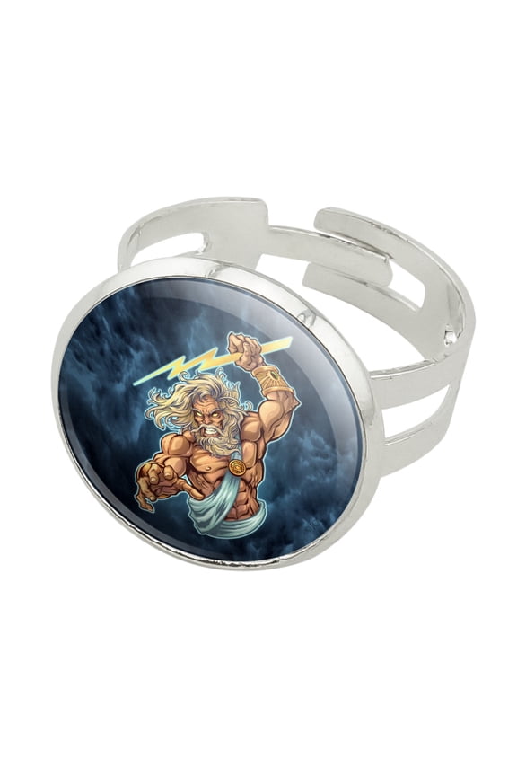 Zeus Greek God Mythology Lightning Silver Plated Adjustable Novelty Ring
