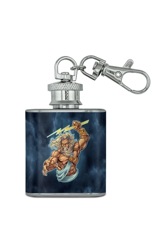 Zeus Greek God Mythology Lightning Stainless Steel 1oz Mini Flask Key Chain