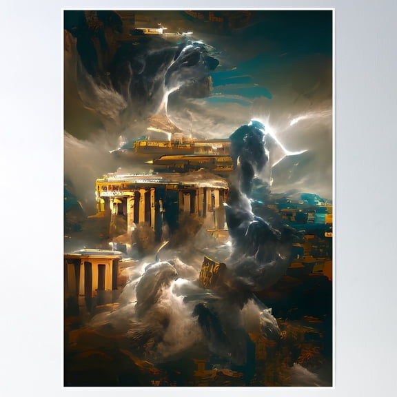 Zeus Lightning In Athens Poster Wall Art, Modern Wall Decor, 8x12 UNFRAMED