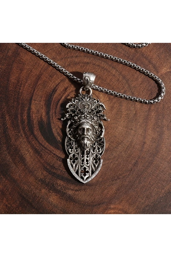 Zeus Mythology Pendant Necklace for Men, Retro Gothic Style, Fashionable Alloy, Ancient Greek & Roman King of Olympus Jewelry, Punk Trend Accessory