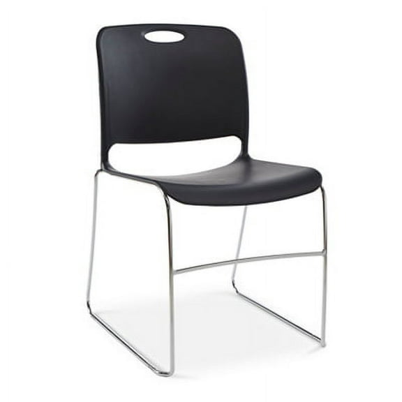 Zeus Armless Poly Stacking Chair Black Polypropylene/Chrome Metal Frame, Lightweight and Space-Saving, Perfect for Events and Everyday Use