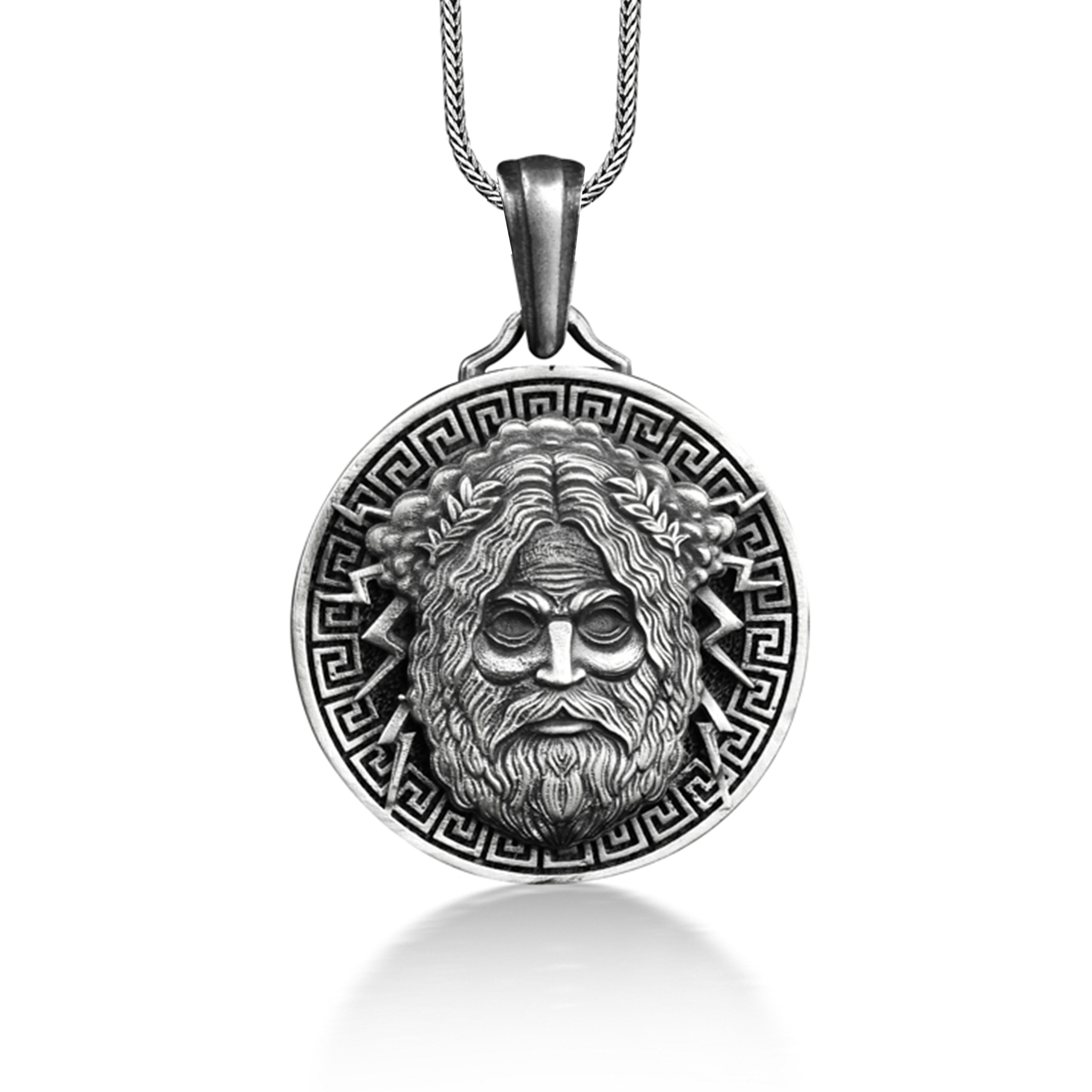 Zeus sky and lightning god pendant necklace for men in silver, Greek ...