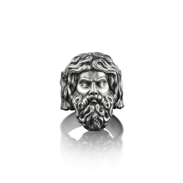 Zeus sky god ancient greek ring for men in silver, Fantasy mens ring in
