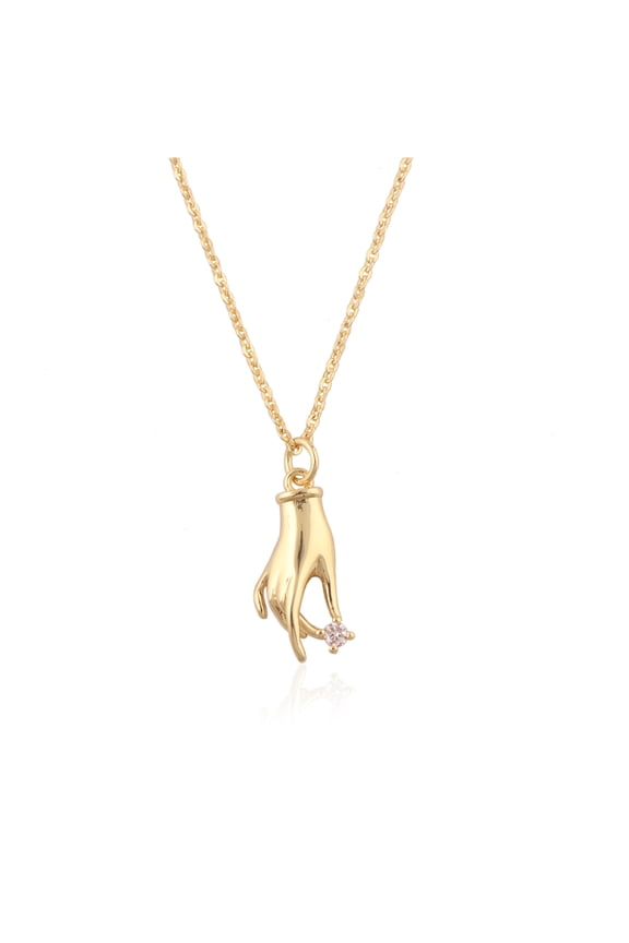 18K Gold-Plated Hamsa Hand Pendant Necklace with Cubic Zirconia
