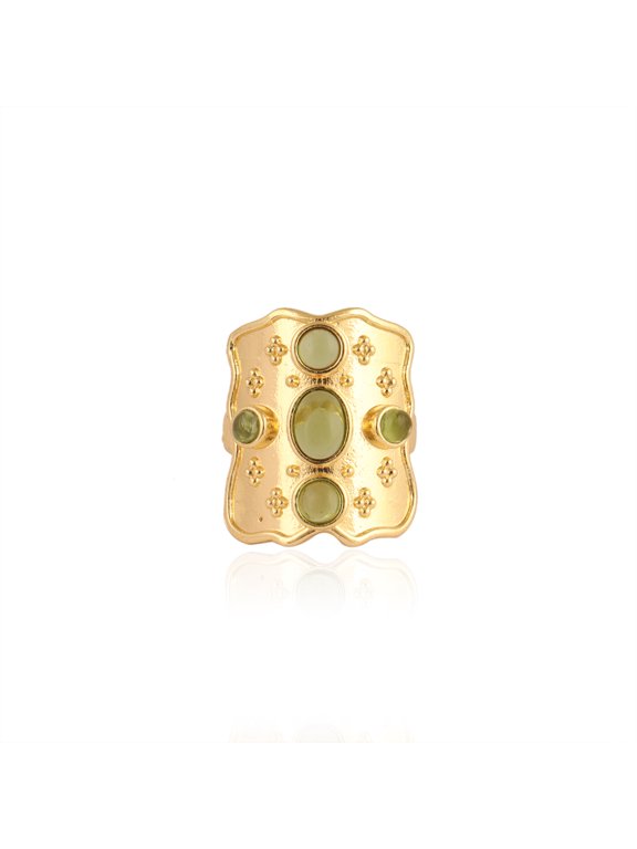 Adjustable Moldavite Ring Gold Plated Brass For Women's, Gift For Her