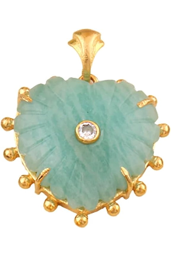 Pendant Necklace 18K Gold Plated Brass Amazonite Heart with Cubic Zirconia Accent Women's Jewelry