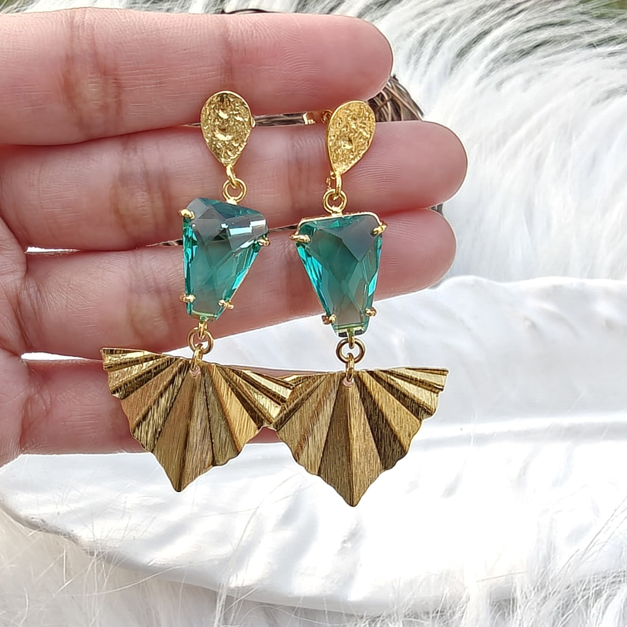 Zeva Jewels Apatite Quartz Gemstone Drop & Dangle 18k Gold Plated Brass Prong Setting Screw Back Earring