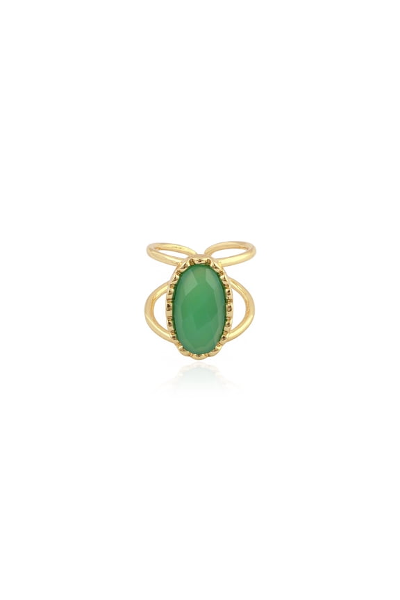 Chryso Chalcedony Ring 18K Gold Plated Brass Jewelry Gifts for Women Mom