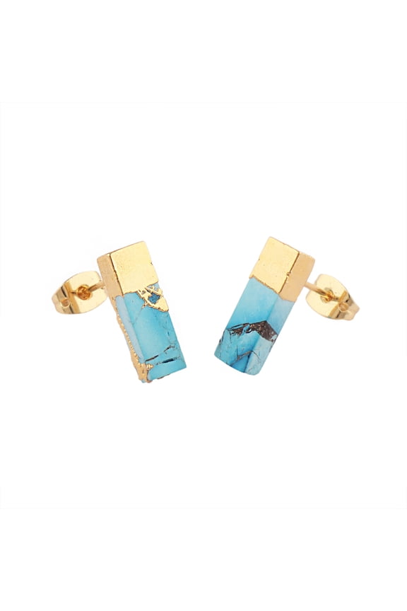Copper Turquoise Bar Stud Earrings, Gold-Plated Minimalist Hypoallergenic Jewelry