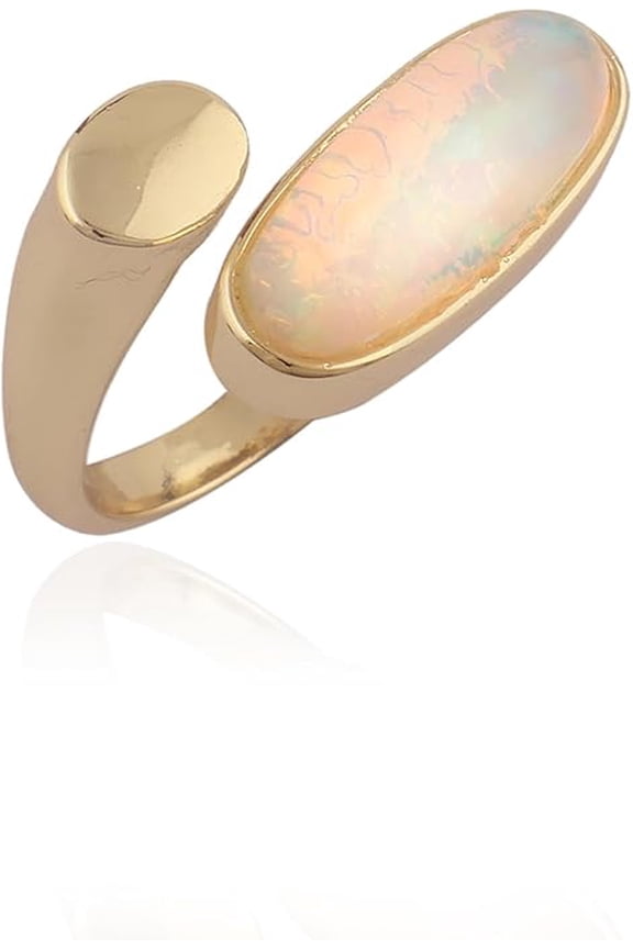 Ethiopian Fire Opal Adjustable Ring | Handmade 18K Gold Plated Brass Cocktail Jewelry | October Birthstone Unisex Statement Ring