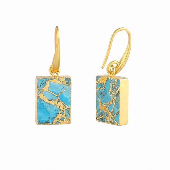 Zeva Jewels Mohave Blue Copper Turquoise Rectangle Dangle Earrings, 18K Gold Plated Brass Drop Earrings for Women