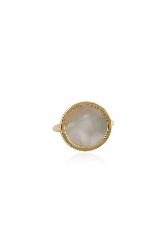 Mother of Pearl Brass Jewelry, 18K Gold Plated, Ring Size 7 ( Adjustable ) for Womens/her