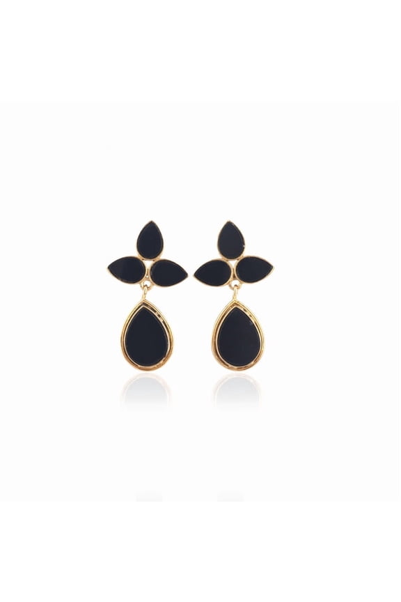 Black Onyx Gemstone Gold-plated Four Stone Drop Earring for Birthdays, Anniversary Gift