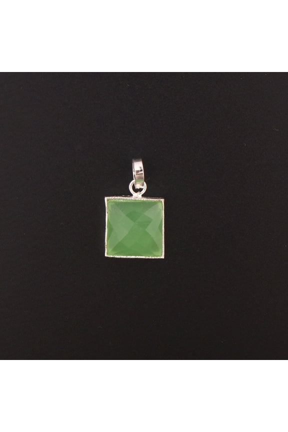 Genuine Prehnite Chalcedony Quartz Silver-Plated Pendant, Anniversary, Birthday Gift for Women
