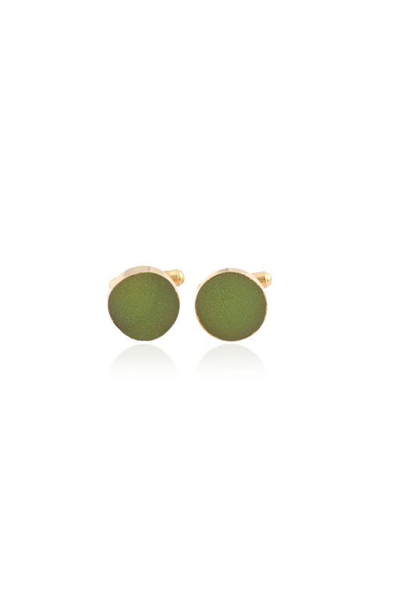 Green Sugar Druzy Gemstone Gold-plated Men Cufflinks For Wearing In Birthdays, Parties