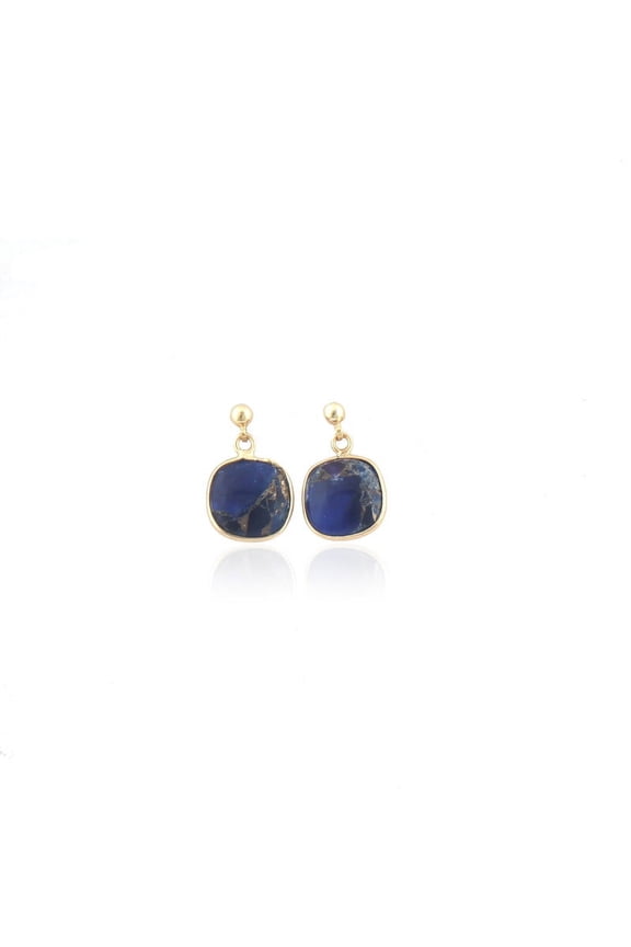 Sapphire Copper Jade Gemstone Gold-plated Back-Push Earring For Birthday, Anniversary Gift