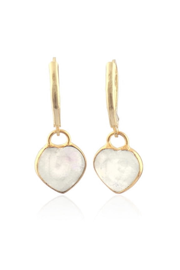 White Rainbow Moonstone Heart shape Gemstone Gold-plated Earring for Birthday, Anniversary Gift