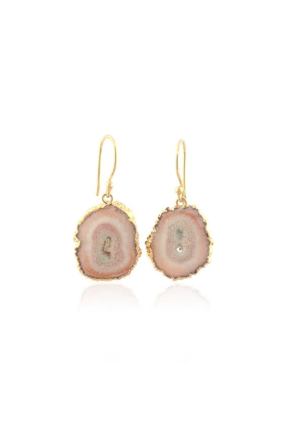 White Solar Quartz Gemstone Gold-Plated Earring, Natural Solar Quartz Beautiful Earring, Gift For Her
