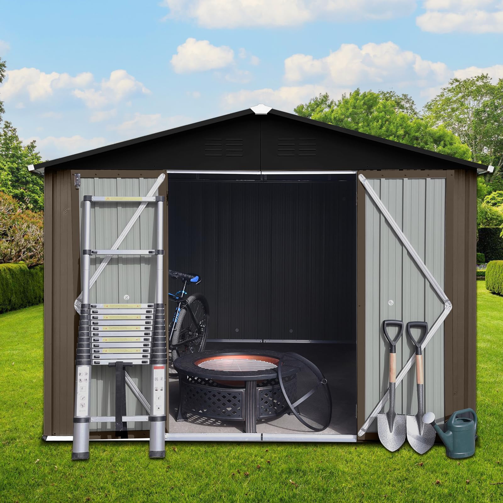Zevemomo 10 x 8 ft HYZ01 Outdoor Storage Shed, All Weather Metal Sheds