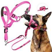 Zevey Dog Headcollar With Leash And Safety Strap Stops Heavy Pulling On The Leash Padded Reflective Head Halter For Small Medium Large Dogs Adjustable Head Harness For Training And Walking, (L, Pink)