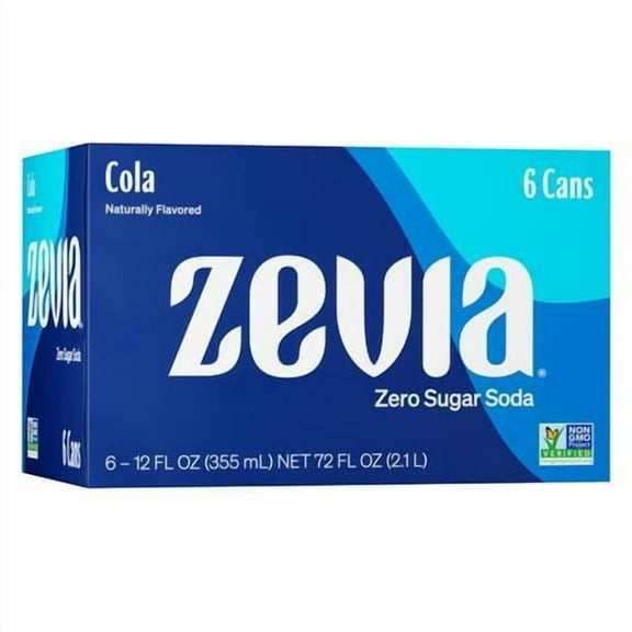 Zevia Cola Zero Calorie Soda , 12 Ounce Cans, 6 Pack