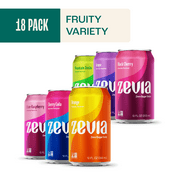 Zevia Fruity Variety 18 Pack:Black Cherry,Grape,Mountain Zevia,Orange,Cherry Cola,Cran-Raspberry