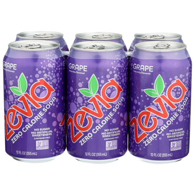 Zevia NonGMO Zero Calorie Soda Grape 6 Cans Pack of 4