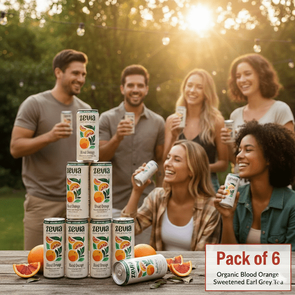 Zevia Organic Blood Orange Sweetened Earl Grey Tea, 12 fl oz Cans Pack of 6