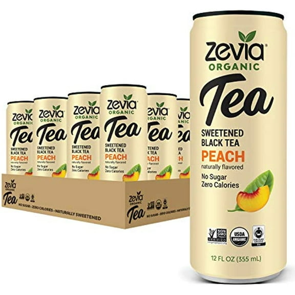 Zevia Organic Sugar Free Iced Tea, Black Tea Peach, 12 Ounce Cans (Pack Of 12)