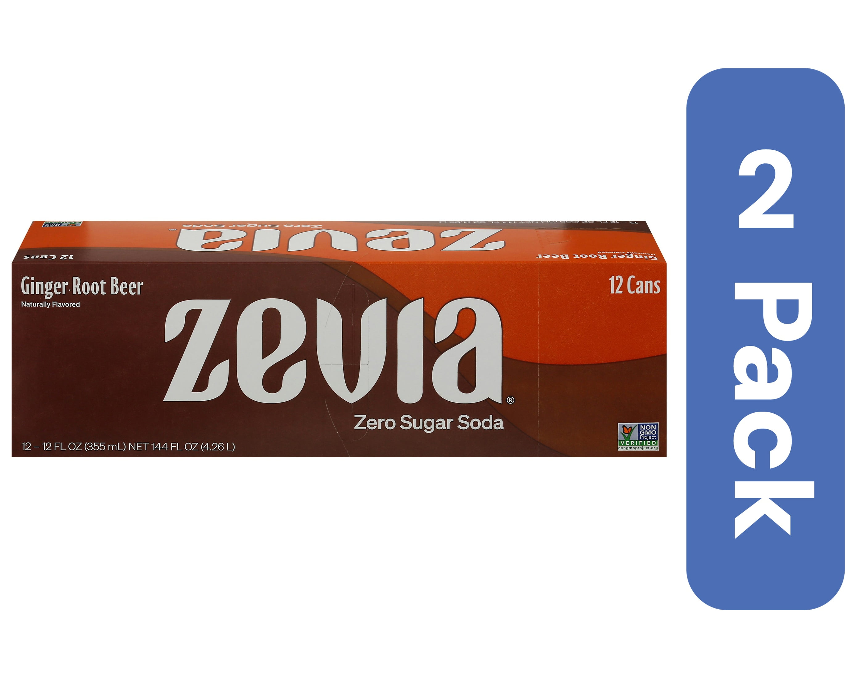 Zevia Soda Zero Ginger Root Beer 12 Pack 144 fl oz (Pack of 2)