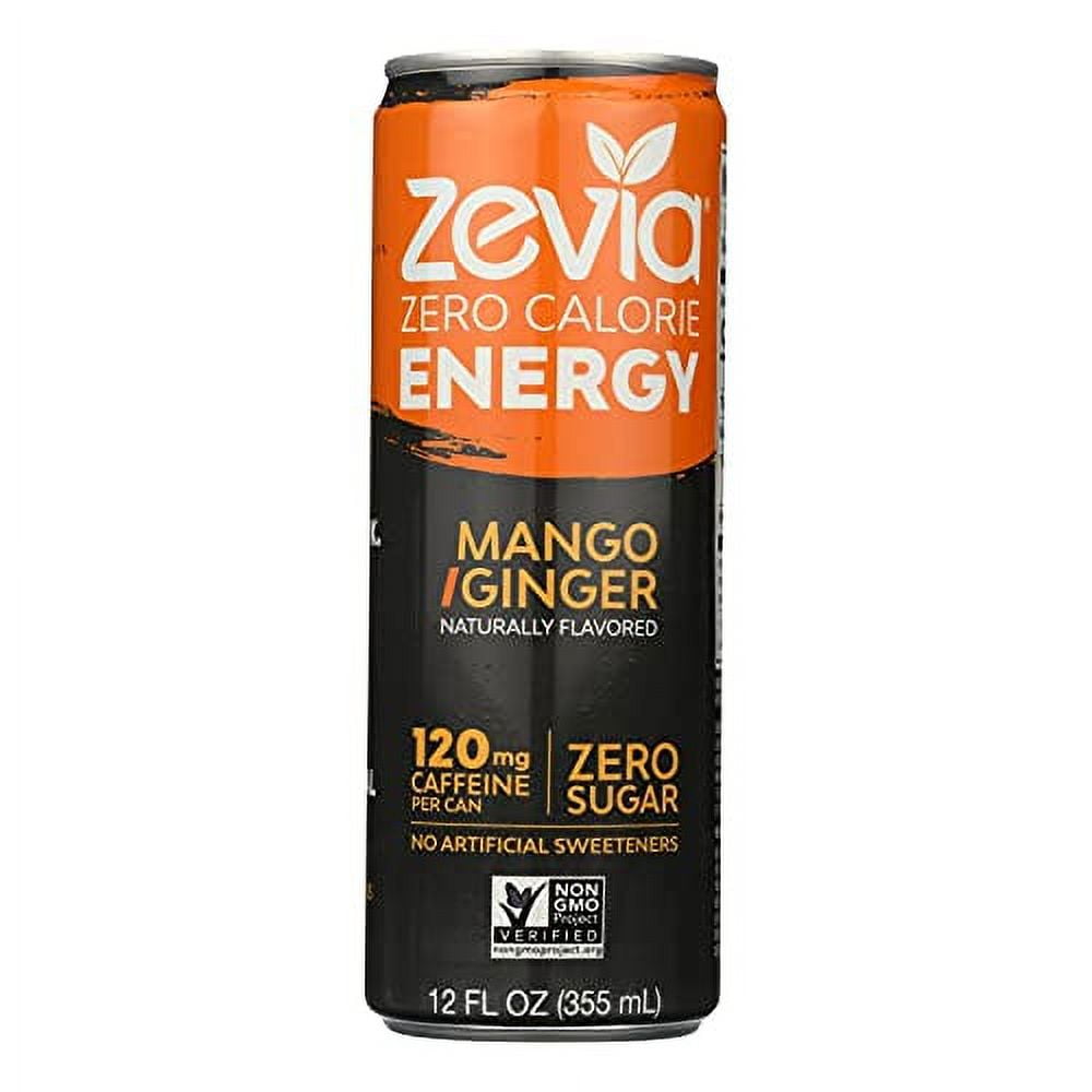 Zevia Zero Calorie Energy Drink, Mango Ginger, 12 Ounce Cans (Pack