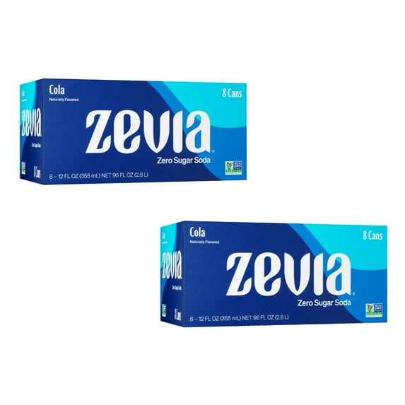 Zevia Zero Calorie, No Sugar Cola Soda Pop, 12 fl oz, 8 Pack Cans, (Pack Of 2)