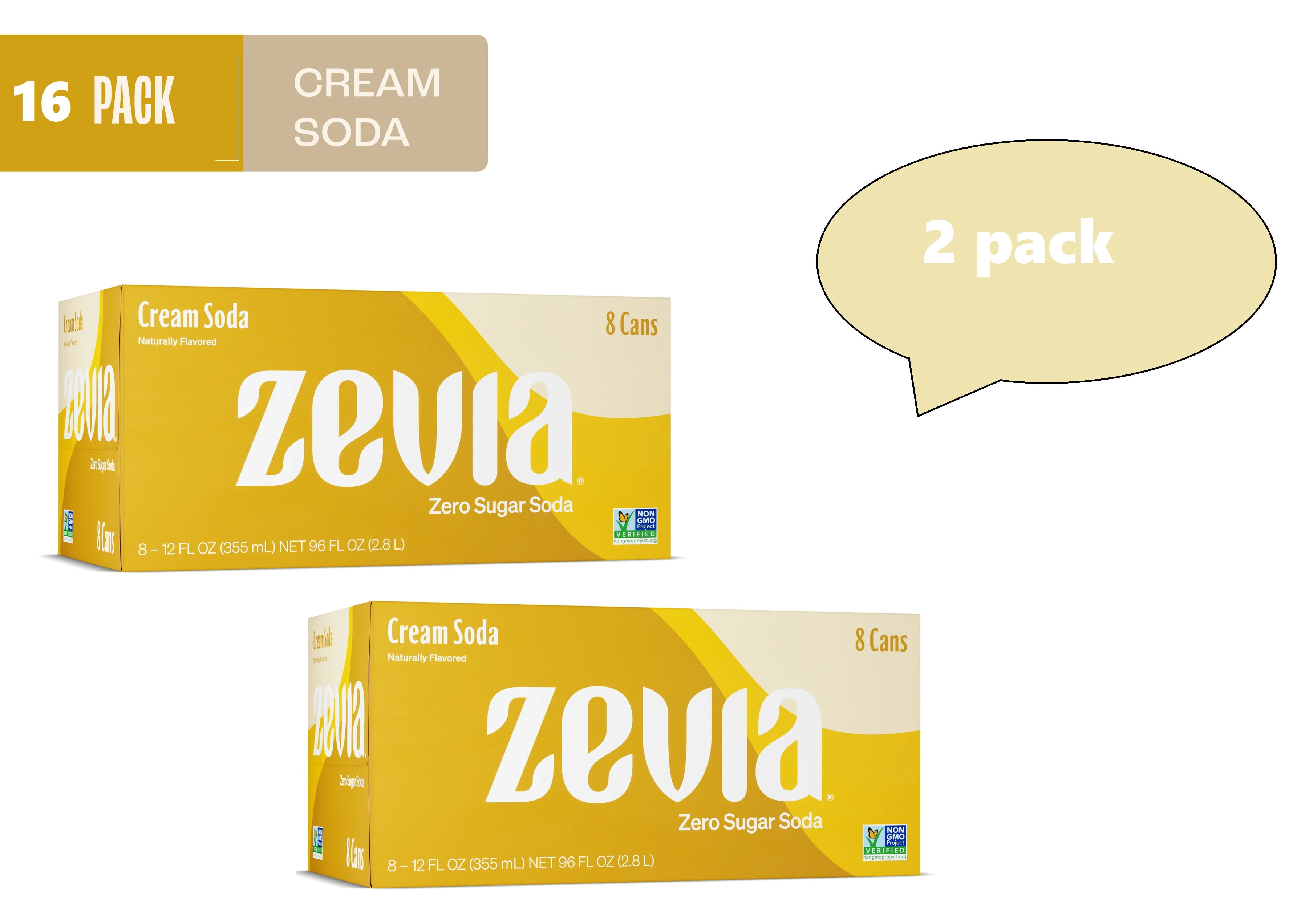 Zevia Zero Calorie, No Sugar Cream Soda Pop, 12 fl oz, 16 Pack Cans