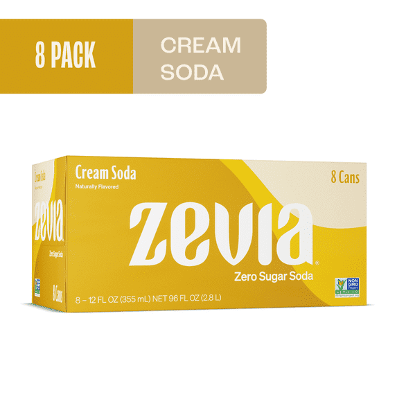 Zevia Zero Calorie, No Sugar Cream Soda Pop, 12 fl oz, 8 Pack Cans (2 Pack)