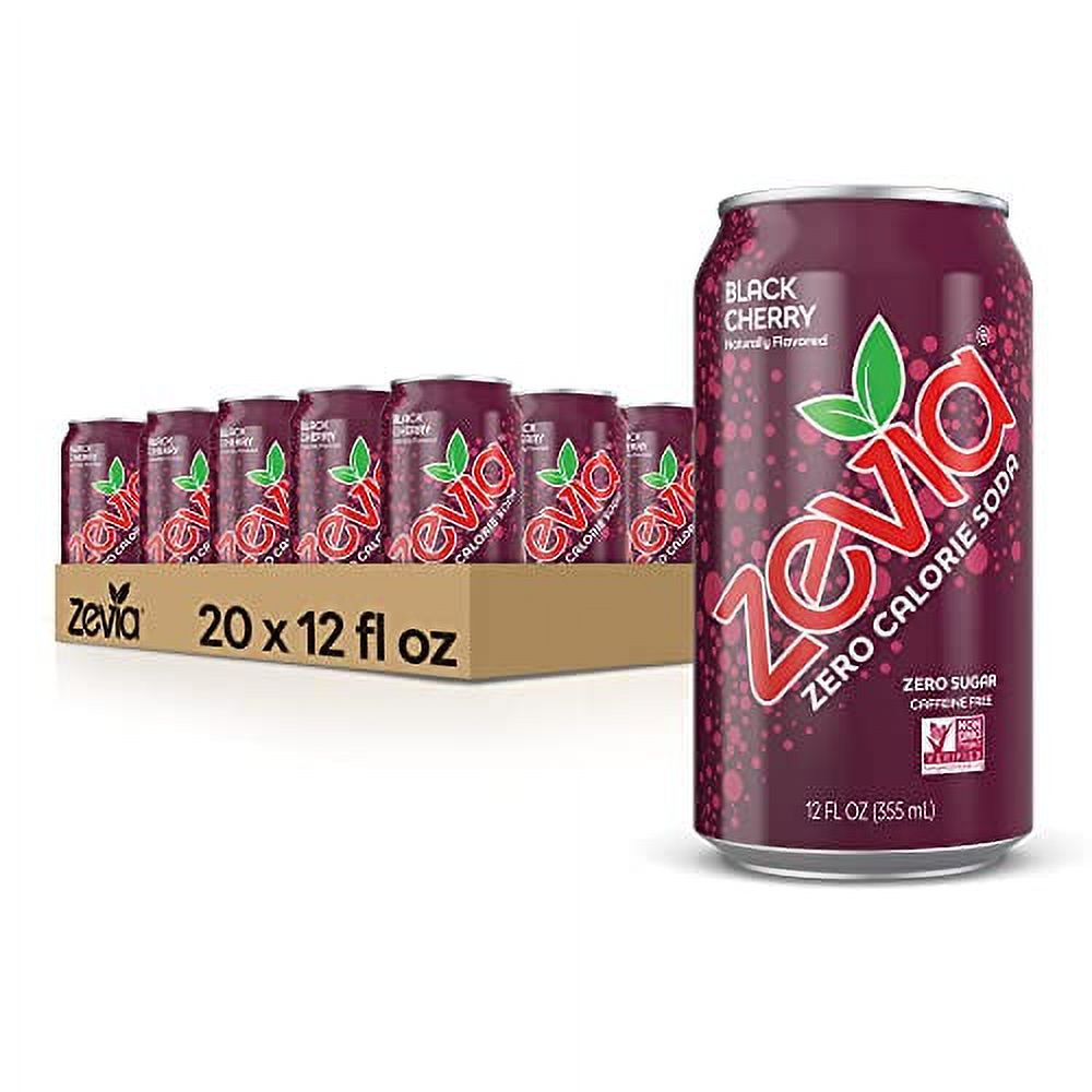 Zevia Zero Calorie Soda, Black Cherry, 12 Ounce Cans (Pack of 20
