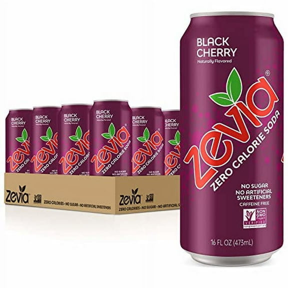 Zevia Zero Calorie Soda, .. Black Cherry, 16 Ounce .. Cans (Pack of 12)