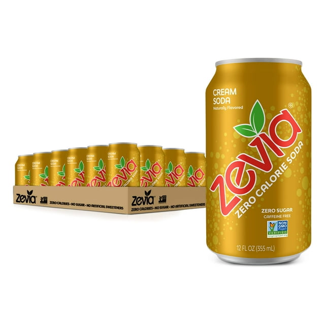 Zevia Zero Calorie Soda, Cream Soda, 12 Fl Oz Cans (Pack of 24